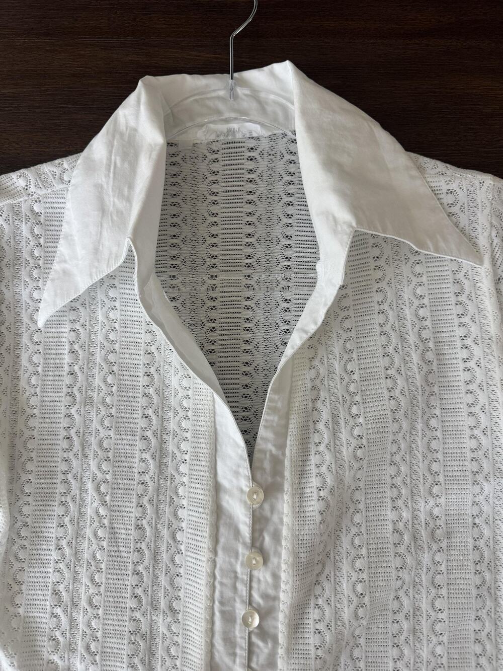 Rayure Paris Shirt Womens Small White Stretch Lace Sheer Made France